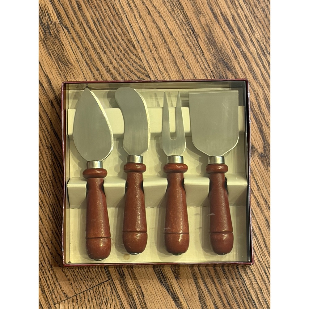 4 Piece Cheese Knife Set Stainless Steel Wood Handles Charcuterie Serving Tools